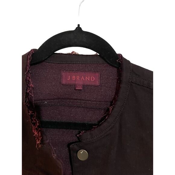 J Brand Woman's Noir Red Denim Jacket With Lamb Leather Sleeves Size Medium - Picture 2 of 6